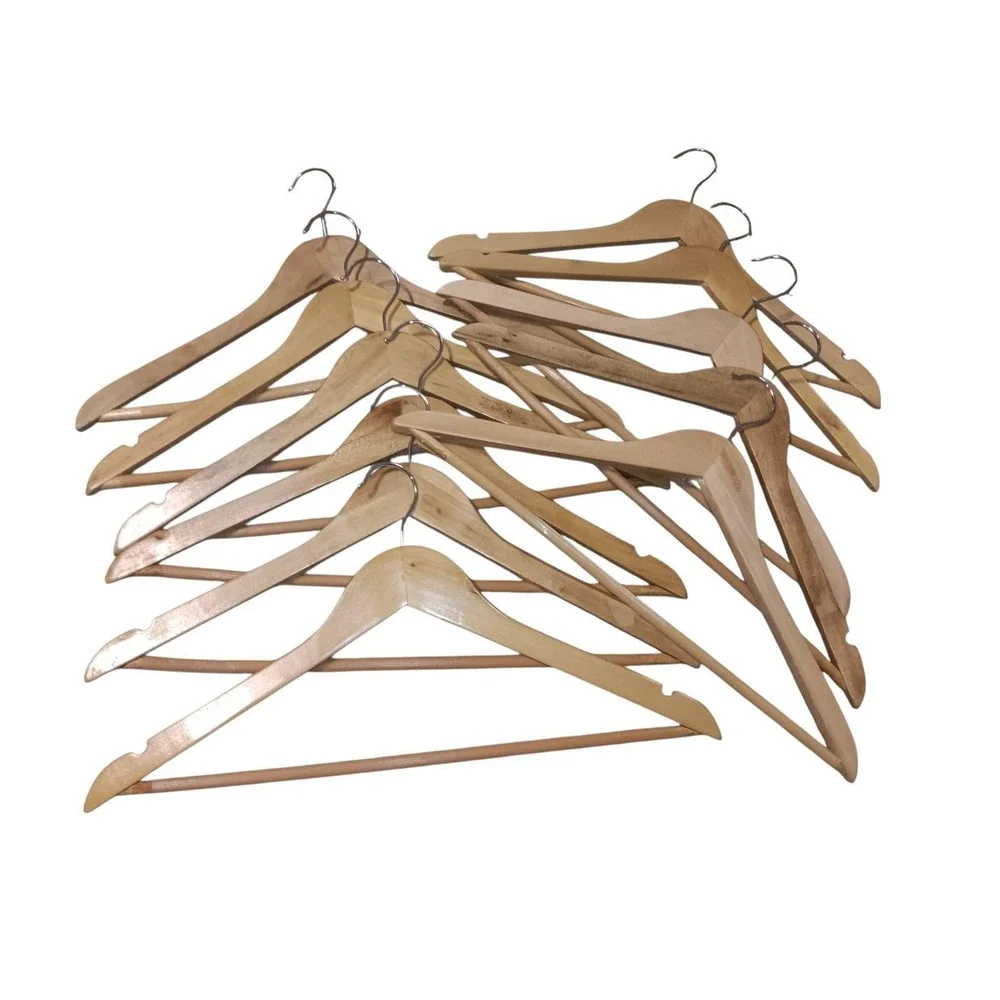 Vtg Wooden Light Brown Shirt Dress Pants Everyday Hanger Lot (11) Notches Prop
